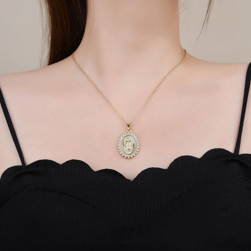 Luxury Shiny Cubic Zirconia Gold Plated St. Jude Pendant Necklace Classic Religious Characters Jewelry Choker for Men Women Qme