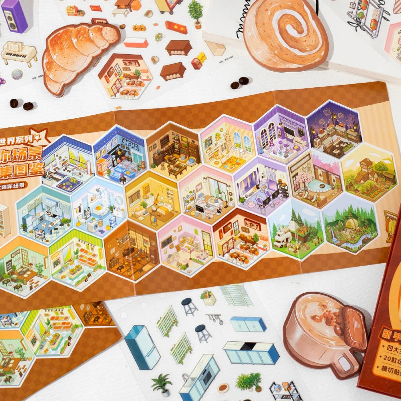 40 Sheets/Bag Mini World Scenery Stickers Set for Scrapbook Journal DIY Planner Phone Case Notebook Decoration Craft Gift Qme