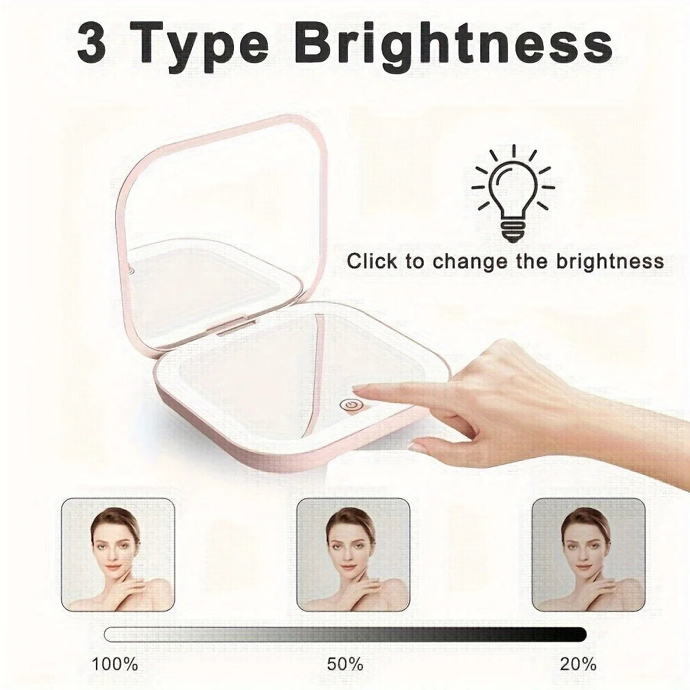 Compact Small Mini Travel Folding Vanity Cosmetic Mirror with Lights Portable HandHeld Pocket LED Makeup Mirror Qme