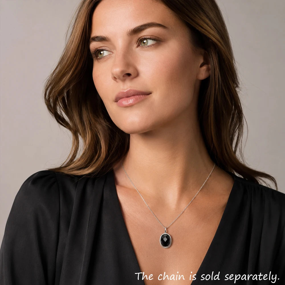 Pendant Oval Black Crystal Fashion Jewelry Europe Style 925 Sterling Silver Accessories Gift For Women Qme
