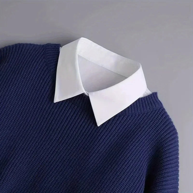 One Fake Shirt Collar Elegant Detachable Button-up Layered Outfit Qme