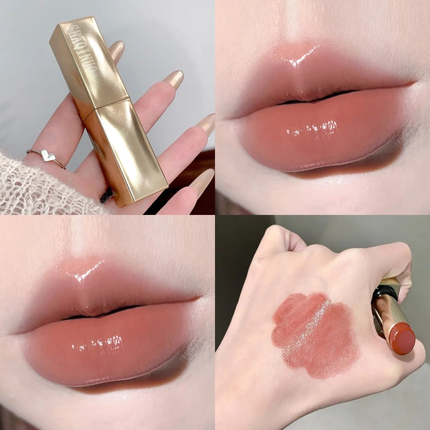 SHAQINUO Solid Lip Gloss Silky Glossy Luxurious Gold Lipstick Qme S9159-03
