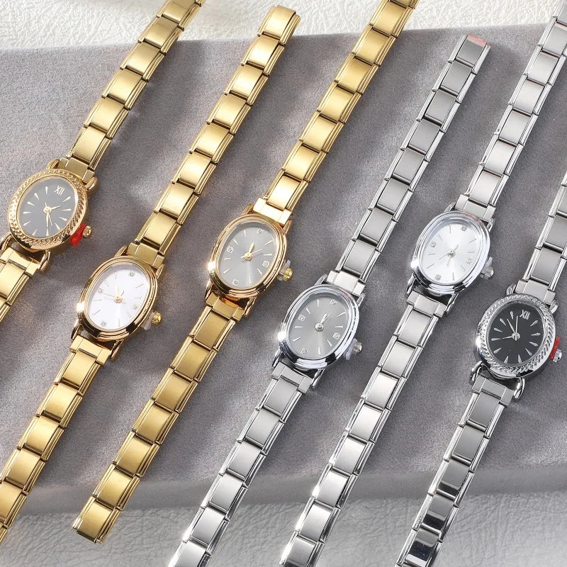 Fashion Women's Stainless Steel Square Flowers Watch Round Moon Sun High Quality Watch Bracelet For Friend Birthday DIY Bracelet Qme