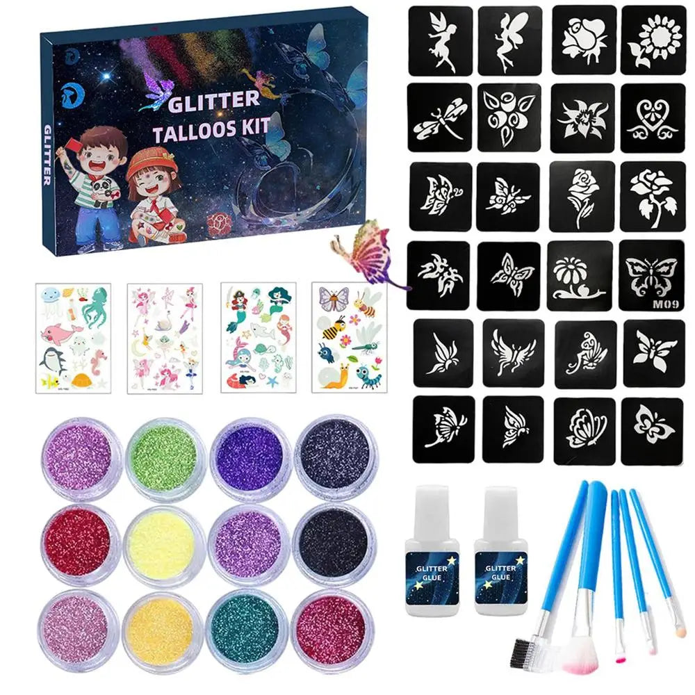 12 Colors Diamond Glitter Art Charm Luminous Tattoo Powder Sticker Qme set China Mainland