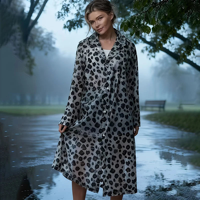 EVA Fashion Leopard Print Rain Poncho- Lightweight Packable Windproof Qme