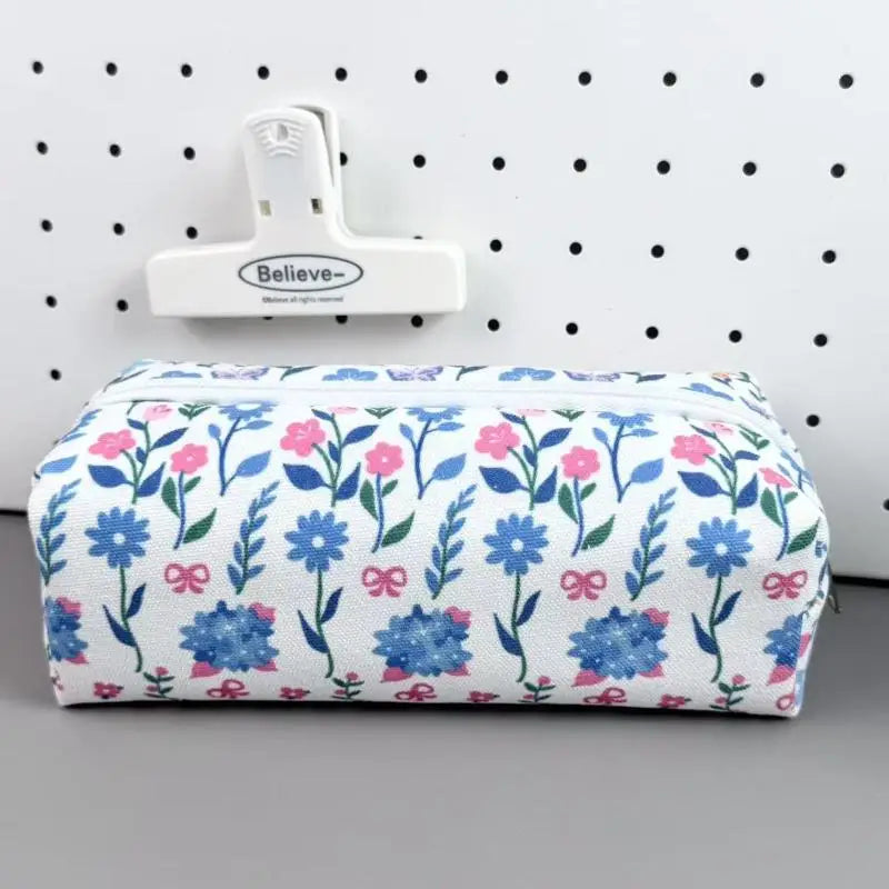 Beautiful Cartoon Animal Canvas Pencil Pouch Floral Design Zipper Bag Qme A5