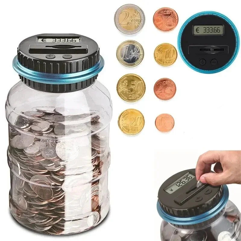 1PC Electronic Piggy Bank Counter Coin Digital LCD Counting Coin Money Saving Box Jar Coins Storage Box For USD EURO Money Gifts Qme