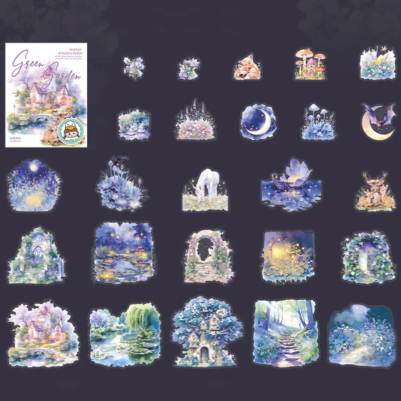 Sticker Pack 25 Sheets/Bag Green Garden Fashion Girl Scrapbook Stationery DIY Journal Phone Case Notebook Decoration Qme 2