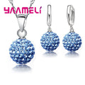 Crazy New Jewelry Sets 925 Sterling Silver Color Austrian Crystal Pave Disco Ball Lever Back Earring Pendant Necklace Woman Gift Qme 12