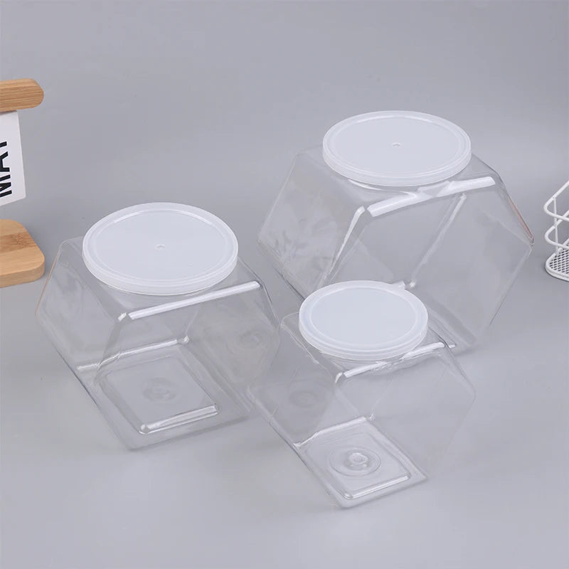 Transparent Hexagonal Candy Cookie Jar Plastic Packaging Jars Sealed Qme