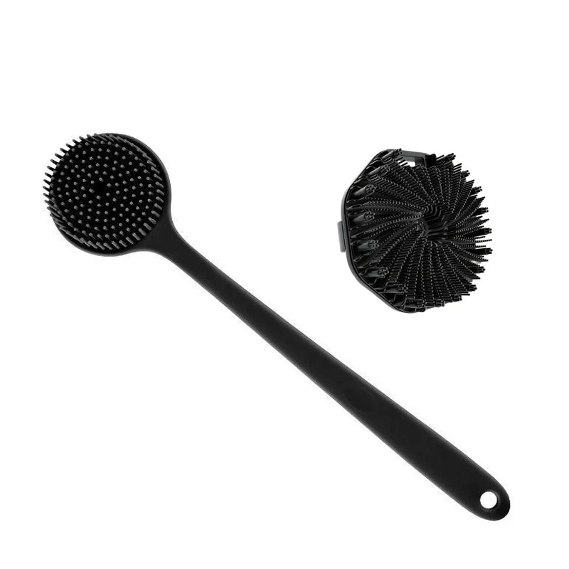 Bath Soft Silicone Back Brush Shower Sponge Scrubbing Handle Qme 2Pcs bath brush setB