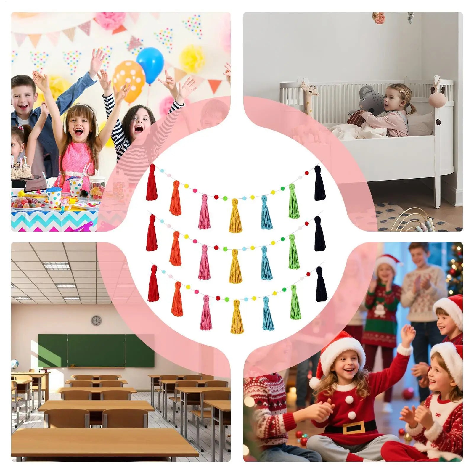 Boho Garland 3 Colorful Ribbon Seasonal Decorations Kindergarten Qme