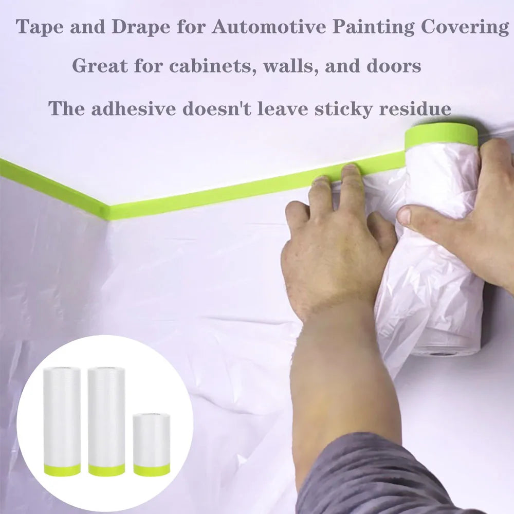 Pre-Taped Masking Film Drop and Cloth Plastic Cover Sheets Transparent Floor Carpet Protector for Furniture Car Painting Qme