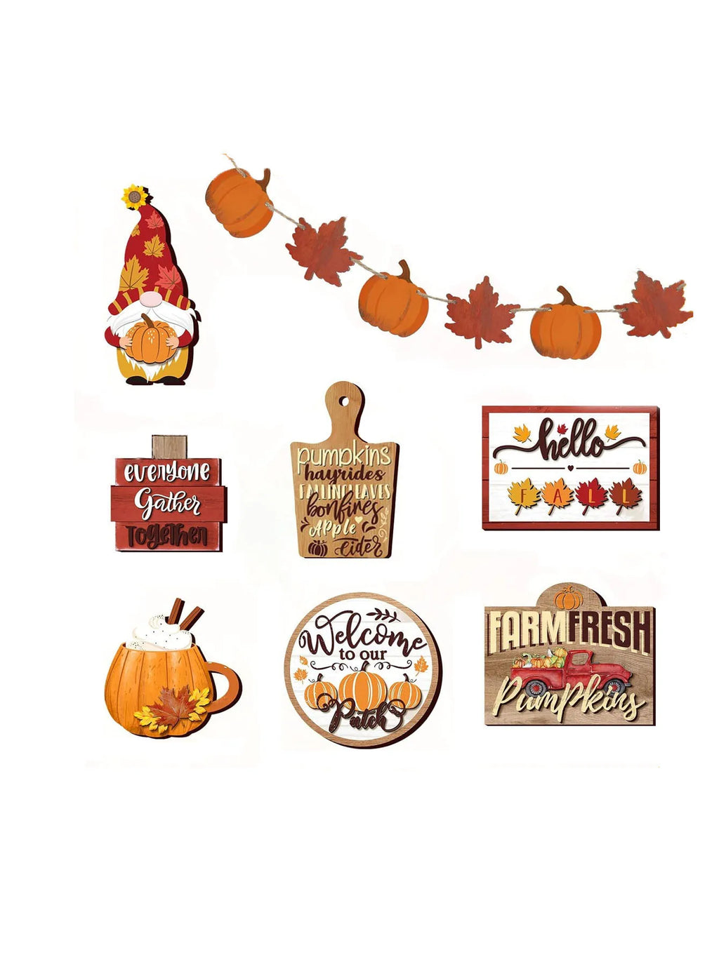 Fall Harvest Wooden Tiered Tray Decor Set - Farmhouse Autumn Centerpieces with Pumpkin Spice and Maple Leaf Accents Qme