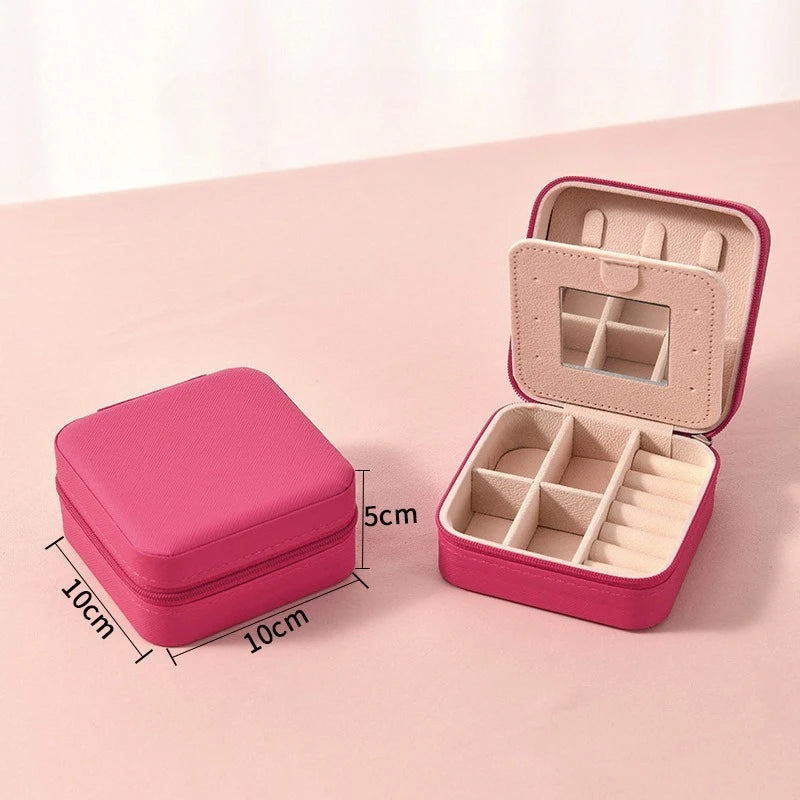 1pc Single Layer Square Storage Box Ladies Travel Leather Jewelry Box Classic Various Colors Storage Box with Mirror Qme