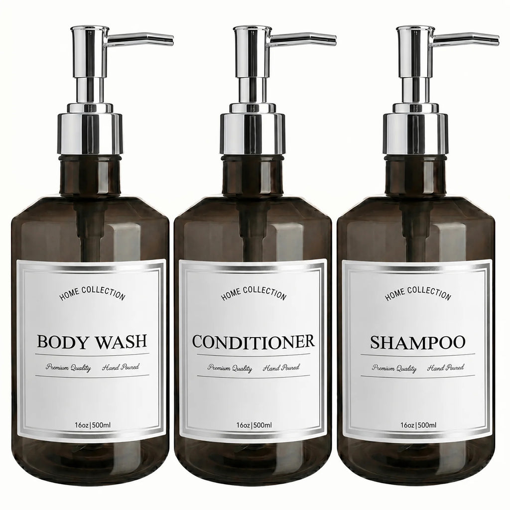Refillable Shower Bottles Trans-Black Pump Dispenser for Bathroom Airbnb Salon Guest Bath Soap Dispenser Daily Bathroom Refills Qme black