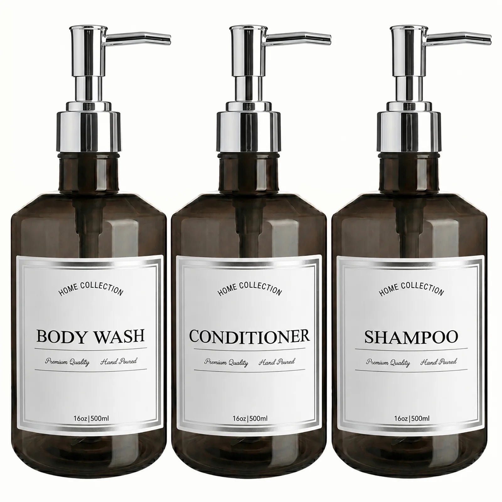 Refillable Shower Bottles Trans-Black Pump Dispenser for Bathroom Airbnb Salon Guest Bath Soap Dispenser Daily Bathroom Refills Qme black