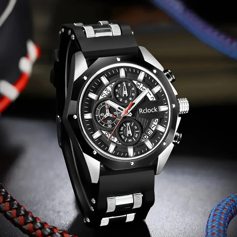 Four piece fashionable men's watch set, business casual men's bracelet, cross necklace, luxury watch Qme