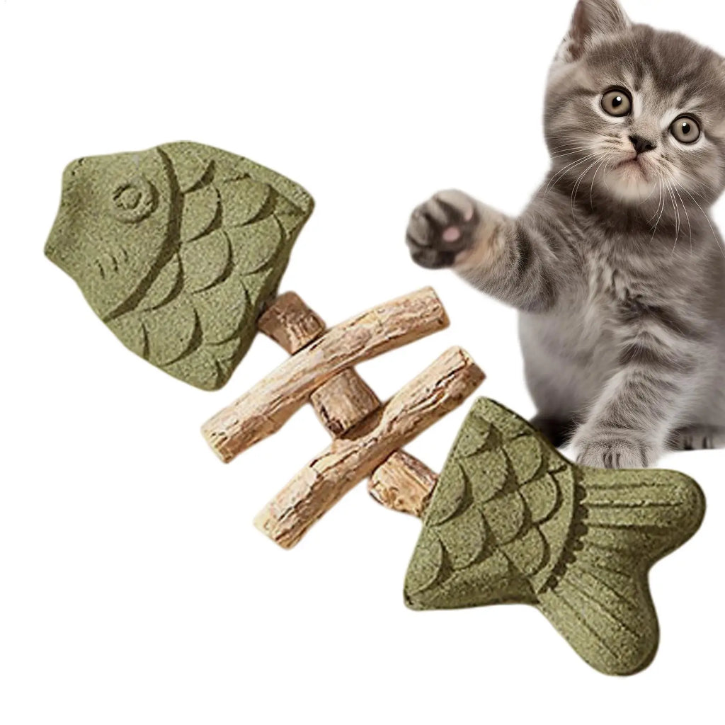 Silvervine Cat Toy Catnip Natural Wooden Fishbone-Shaped Cat Silvervine Sticks for Licking Pawing Playing Reducing Boredom Qme