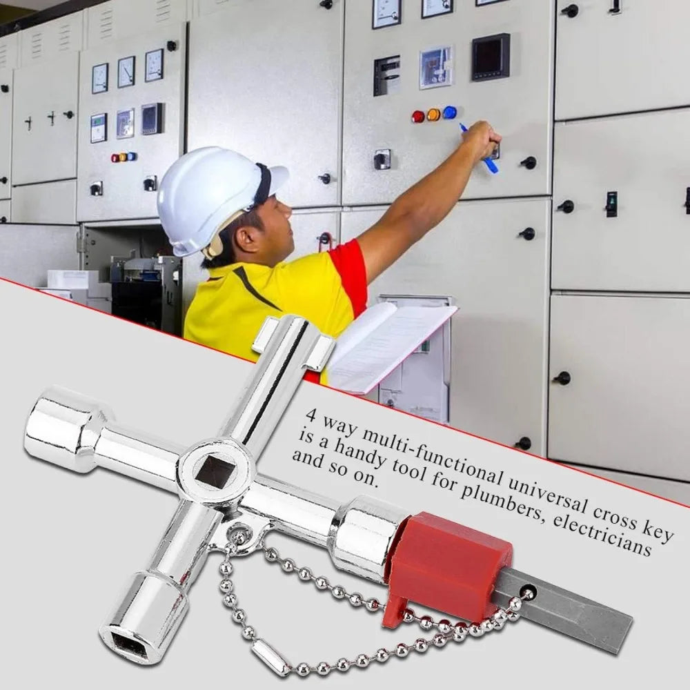 4-in-1 Cross Switch Square Key Wrench Multifunction Repair Hand Tools for Electrical Elevator Control Cabinet Valve Universal Qme