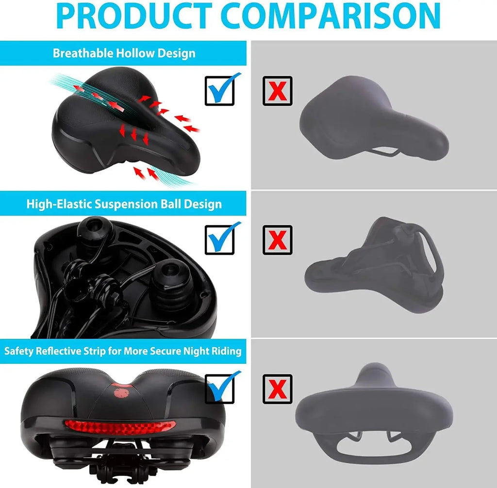 Wide Comfortable Bike Seat, Soft Bicycle Saddle Cushion with Taillight,Waterproof Bicycle Seat Cushion Memory Foam.Universal Fit Qme