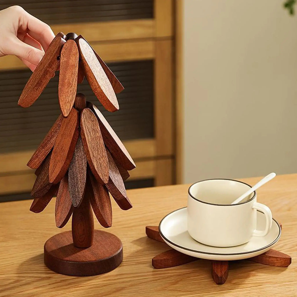 Tree Trivet Wooden Insulation Placemat Non-Slip Cup Coaster Set for Cookware Stove Pan Cup Teapot Hot Dishes Bowl Kitchen Dining Qme
