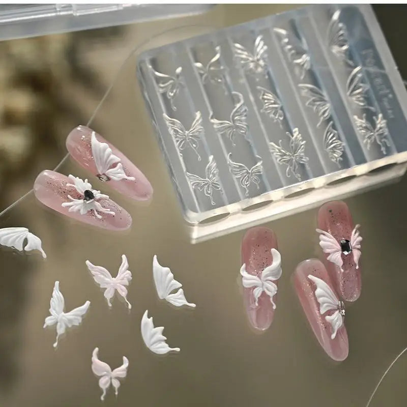 Floral Butterfly Print Crystal Nail Art Mold Unique Artistic DIY Home Qme