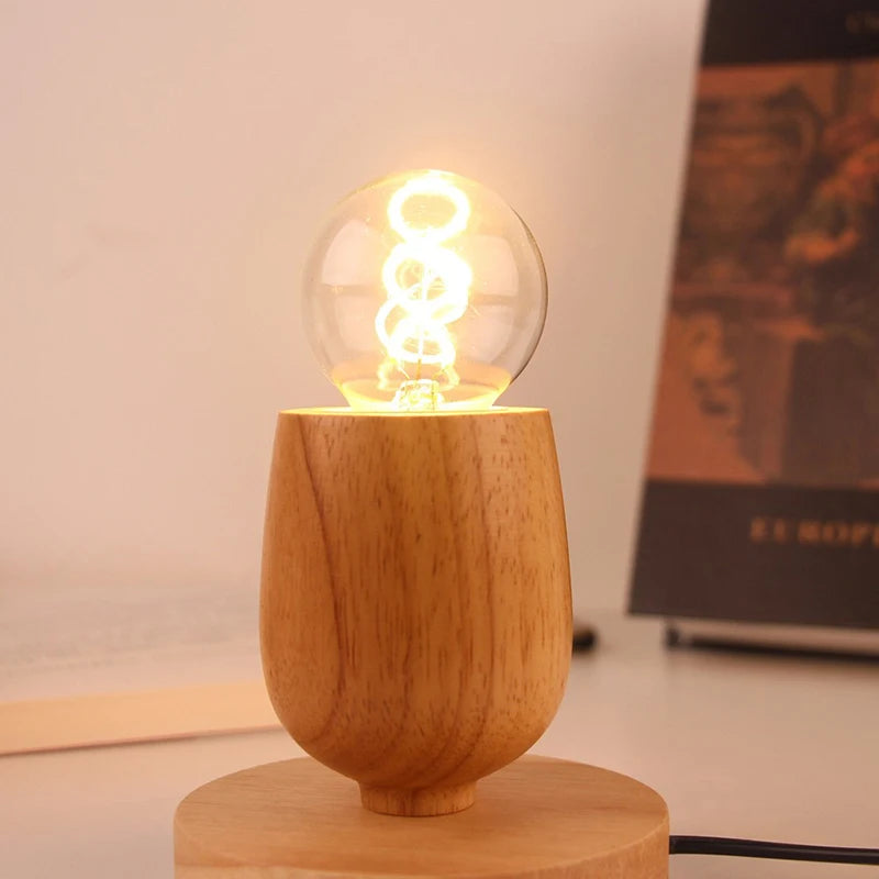 Retro Wood Table Lamp E27 Socket Vintage Desk Base Holder Wooden Qme