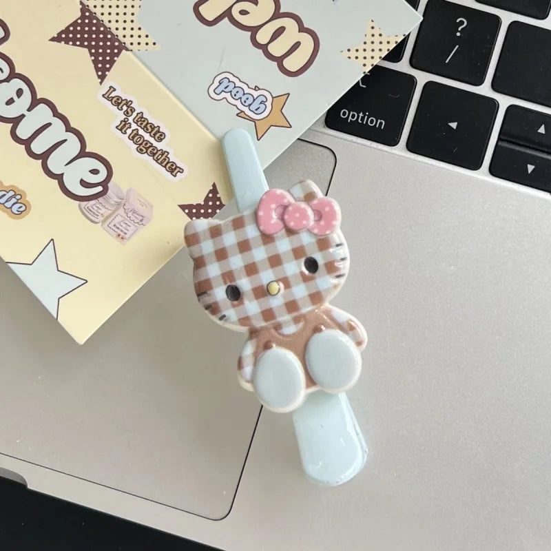 Hello Kitty Cartoon Checkered Hair Clip Cute Hair Accessories for Students Versatile Hair Clips and Headpieces Qme