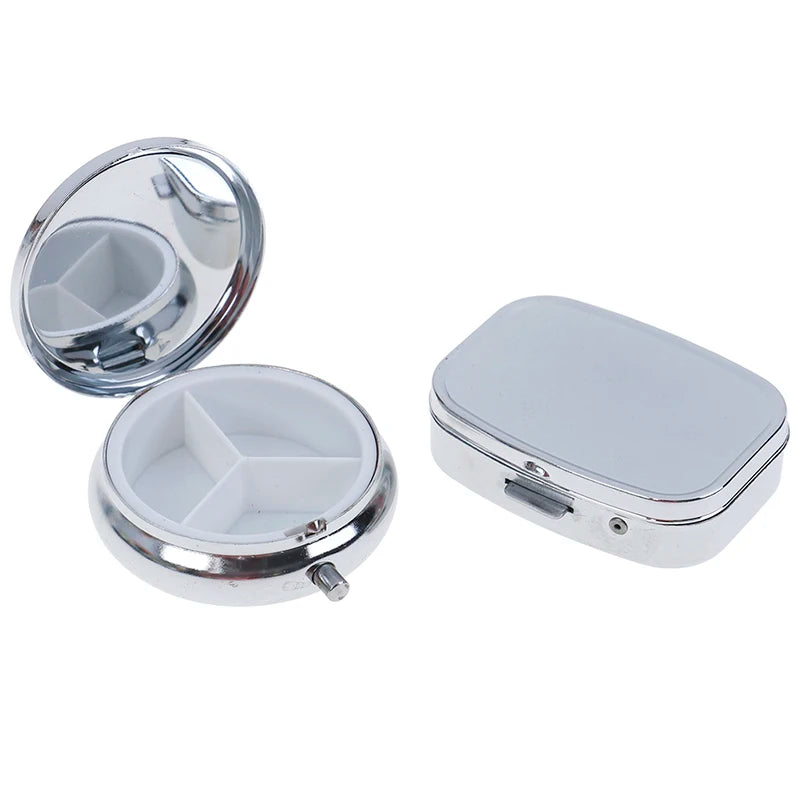 Small Metal Silver Tablet Pill Box Container Medicine Case Portable Qme