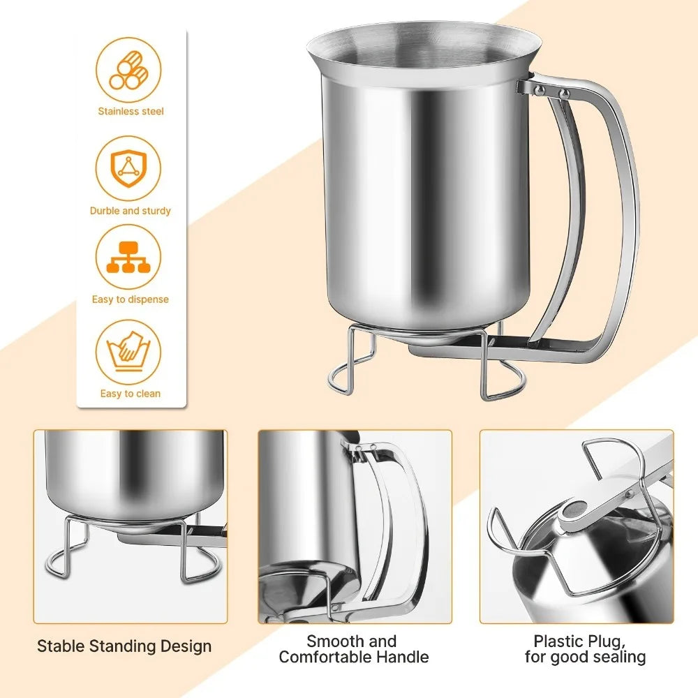 Stainless Steel Batter Dispenser Reusable Food Grade Pancakes Waffles Qme