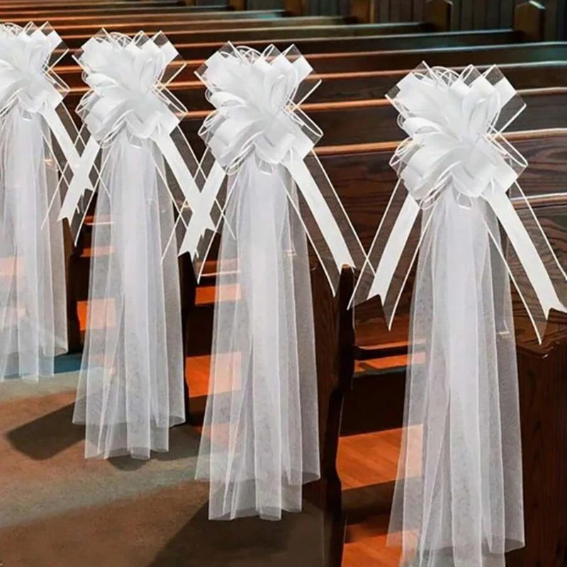 Church Wedding Pew Bows Long Tulle Tails Chair Aisle Decor Car Qme