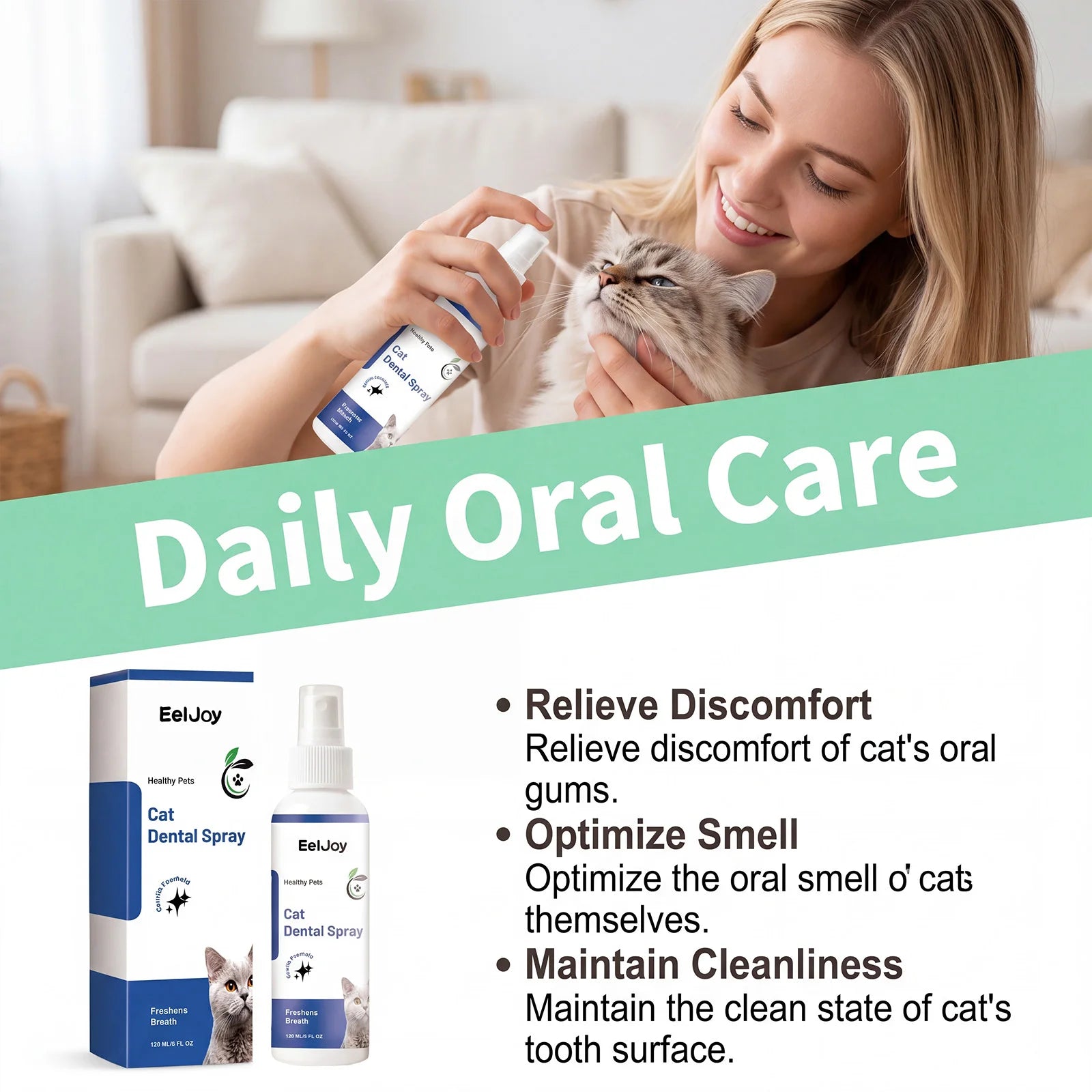Pets Dental Cleaning Spray Removing Dental Plaque Reduce Calculus Eliminate Bad Odor Freshen Breath No-Brush Cat Oral Care Spray Qme