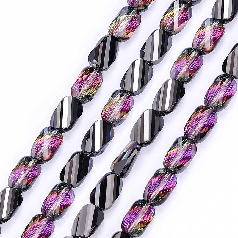 2 Sizes Faceted Glass Twisted Beads AB Color Craft Loose Spacer Beads for DIY Jewelry Bracelet Necklace Earring Making Crafting Qme Color 5 6x8mm-70pcs