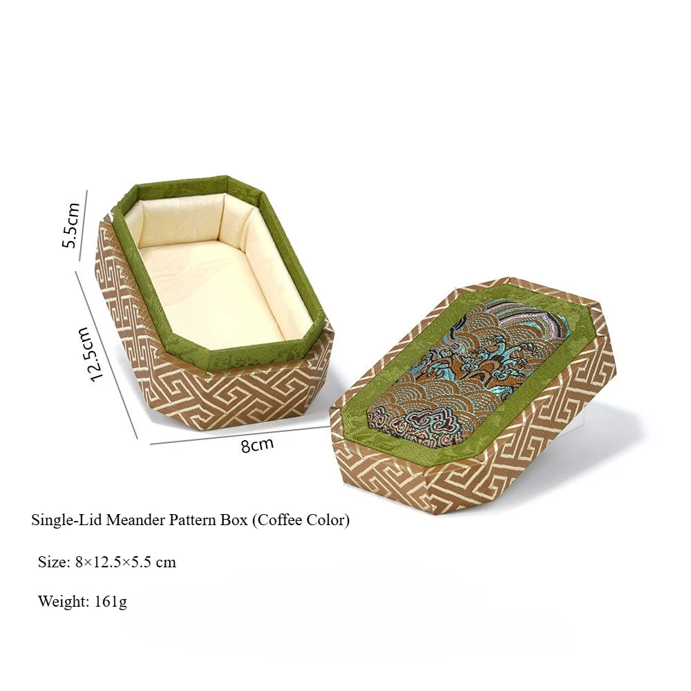 Chinese Style Brocade Jewelry Box Wave Pattern Heaven&Earth Cover for Curio Bracelet Storage Gift Packaging,Jewelry Display Box Qme