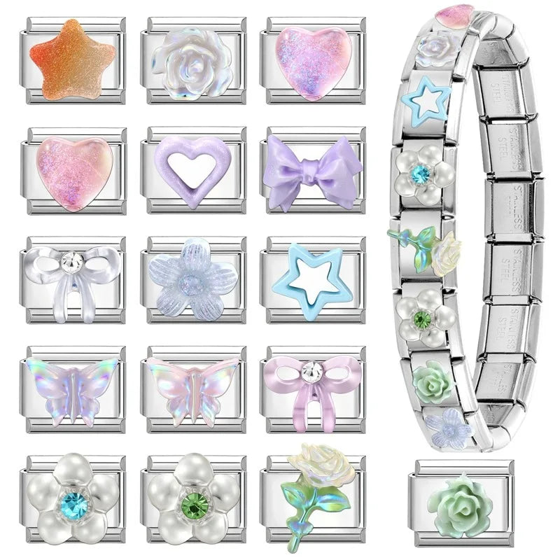 2026 Women Romantic Red Pink Love Heart Italian Charm Links Fit 9mm Bracelet Stainless Steel DIY Making Jewelry Gift Wholesale Qme