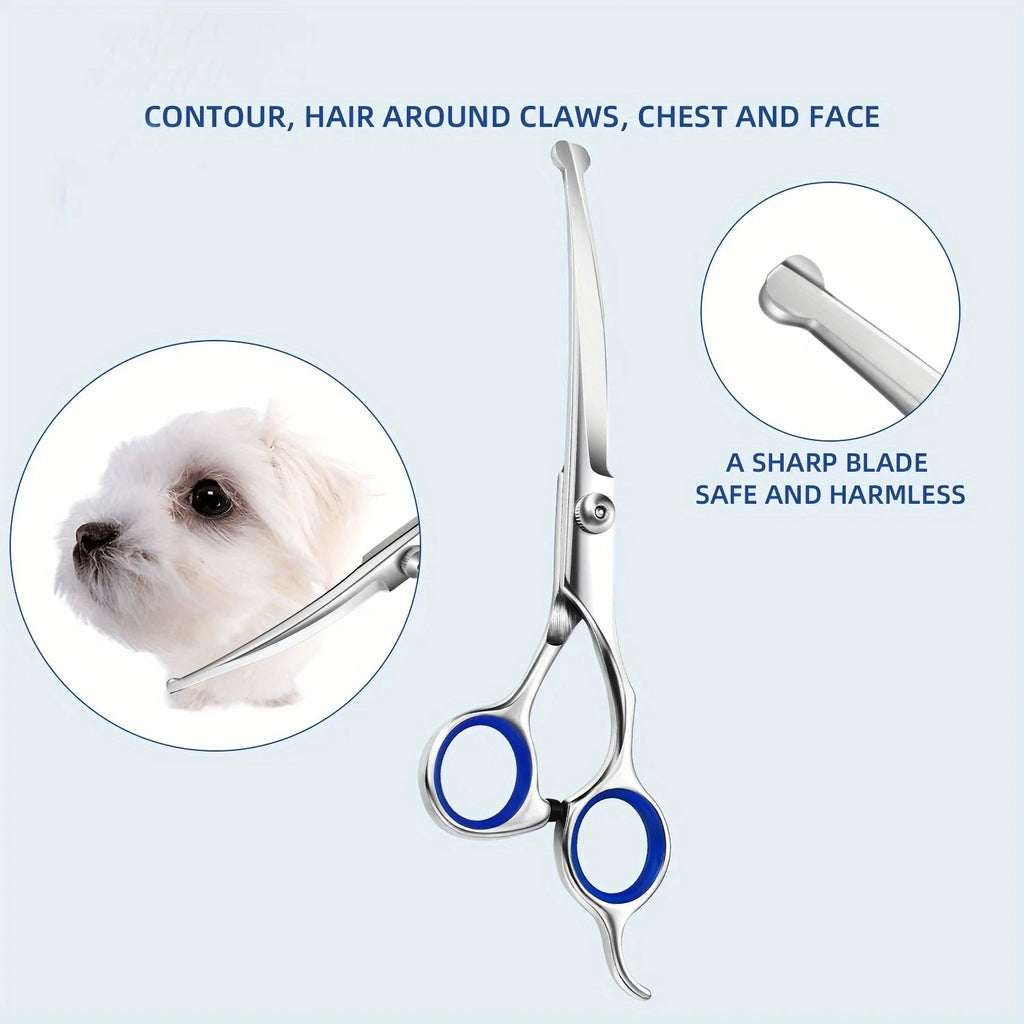 4pcs Professional Dog Grooming Scissors Round Tip Down-Curved Thinning and Cutting Shears for Precise Trimming and Shaping Qme