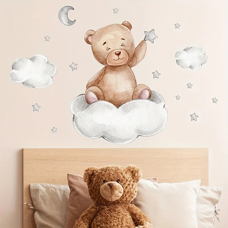 Home Decor Bear Moon Cloud Star Cartoon Wall Decal Qme