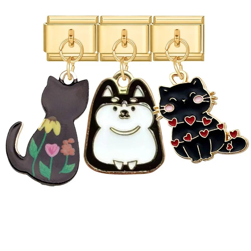 Fashion 3PCS Pendant Series Lovely Dogs Cats Italian Charm Link Stainless Steel Fit 9mm Italian Chain Bracelet DIY Making Gifts Qme Style 27