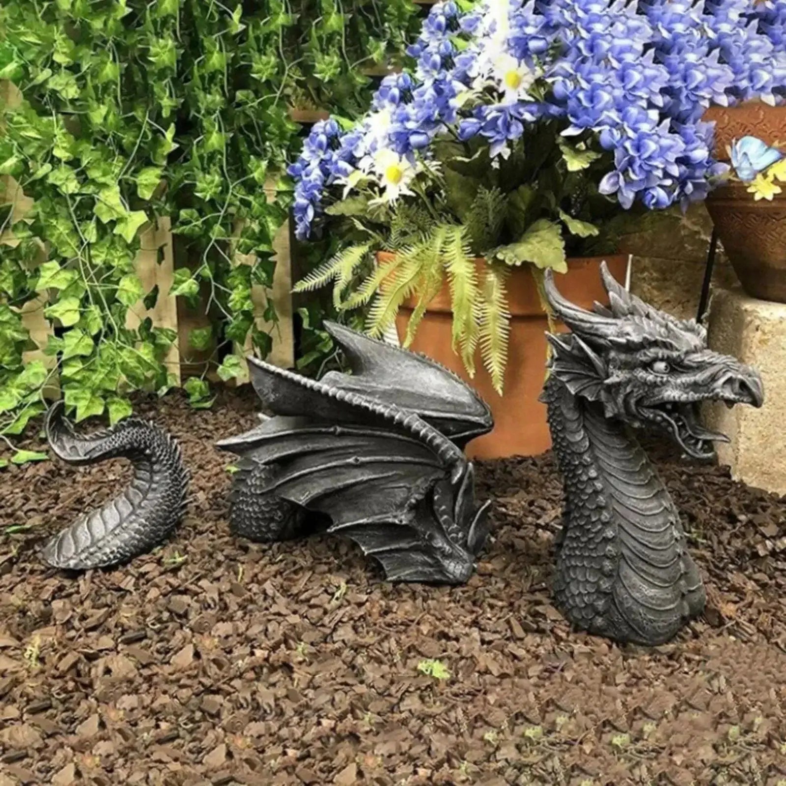 Dragon Shape Sculptures Resin Giants Lawn Sculpture Gothic Fantasy Qme Black