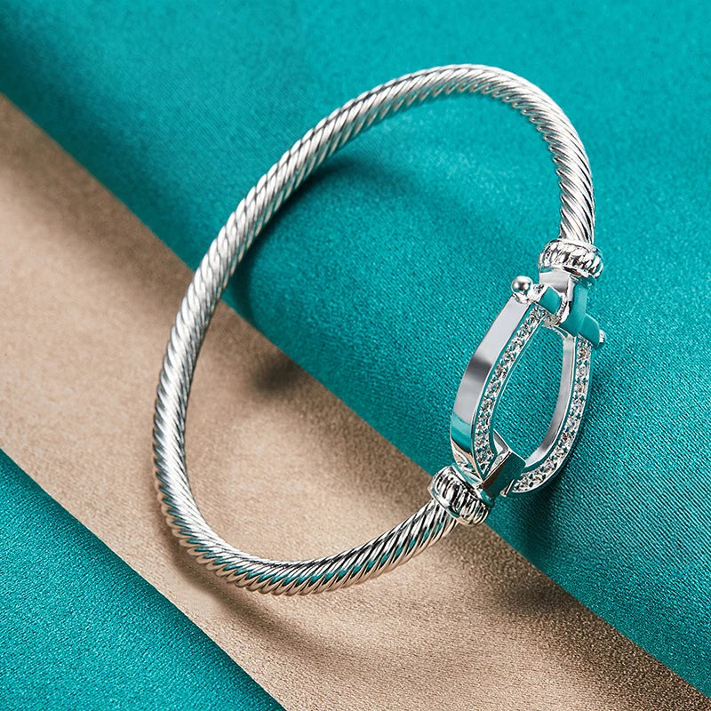 1Pcs Fashion Charm Party Jewelry Silver Geometry Zircon Open Bangle Bracelet For Woman Man Wedding Engagement Qme