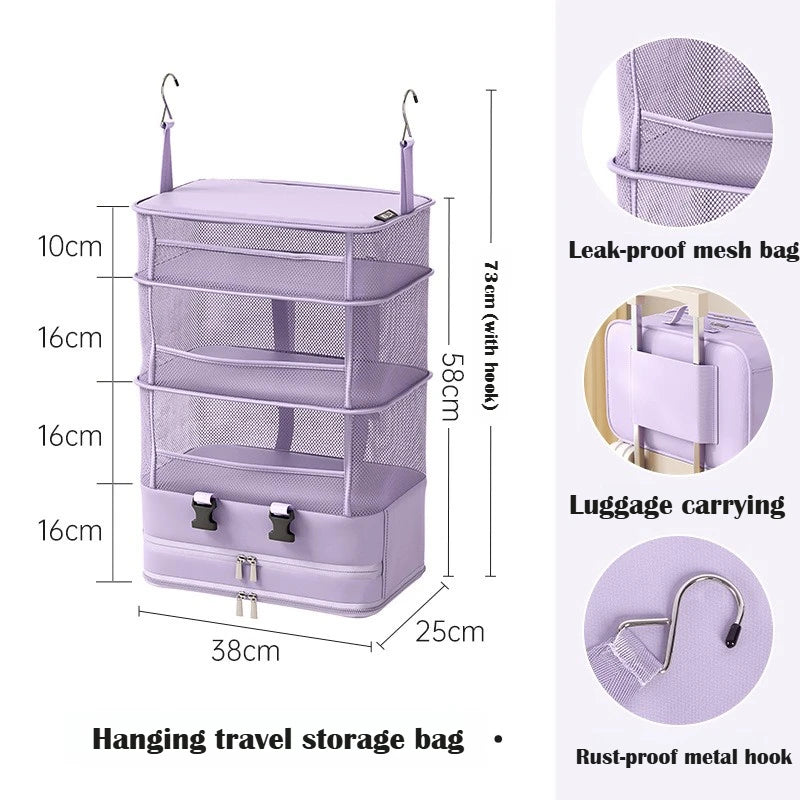 Portable Travel Hanging Organizers Multilayer Clothes Underwear Qme Purple 1Pc