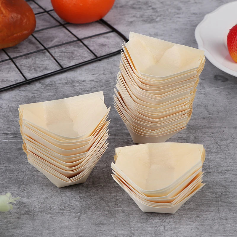 Disposable Sushi Serving Trays Boat Plates Wood Boats Salad Dessert Qme