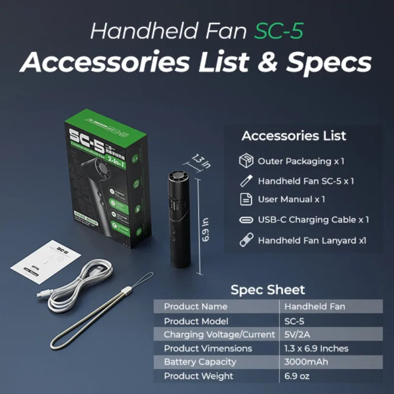 Metal Folding Handheld Fan LED Flashlight Strong Wind Speed USB Qme