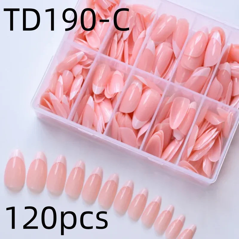 Pink French Almond Fake Nails Full Cover False Nail Tip for women French press on nails Wedding/daily reusable Qme TD190-C 120pcs