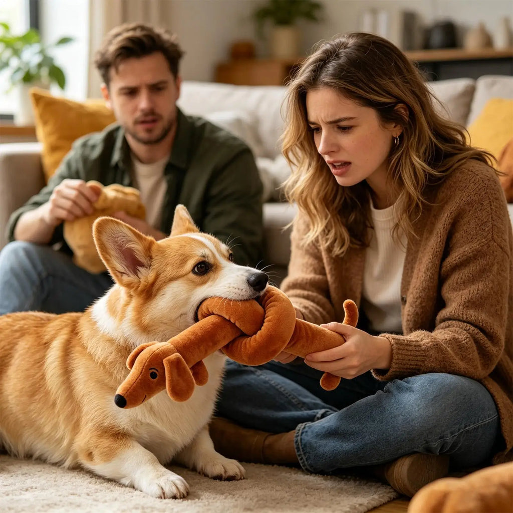 Squeaky Dog Toys Dachshund Shape Interactive Soft Companion Dog Chew Toys for Indoor Play Training Teething Boredom Relief Qme