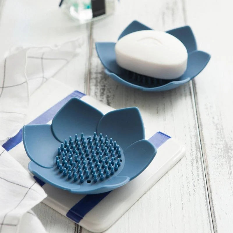 Creative Silicone Lotus Soap Holder Bathroom Soap Drain Box Non Perforated Lotus Shaped Soap Box Kitchen Soap Sponge Drain Box Qme