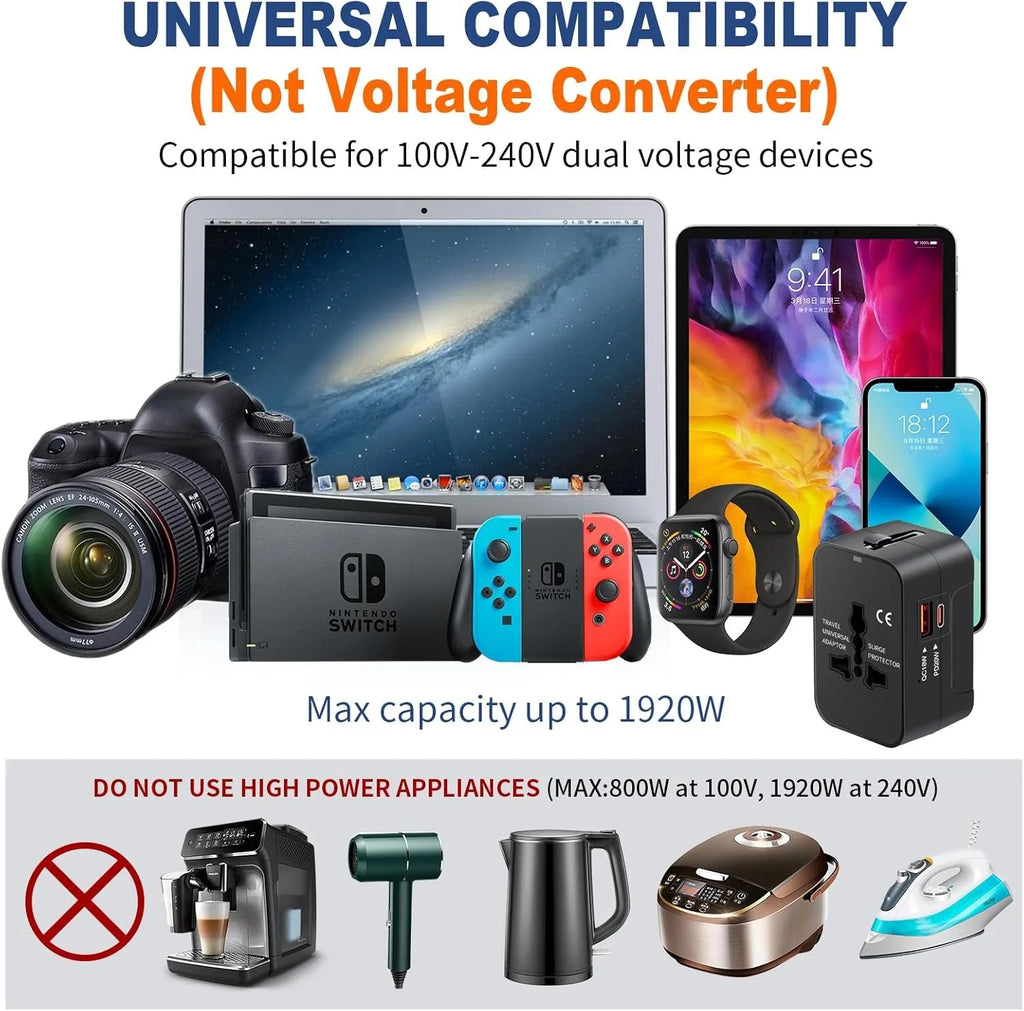 Universal Travel Adapter with USB A Type C Port Power Adaptor EU/UK/US/AU Power Charger Converter Socket Plug Adaptor Connector Qme