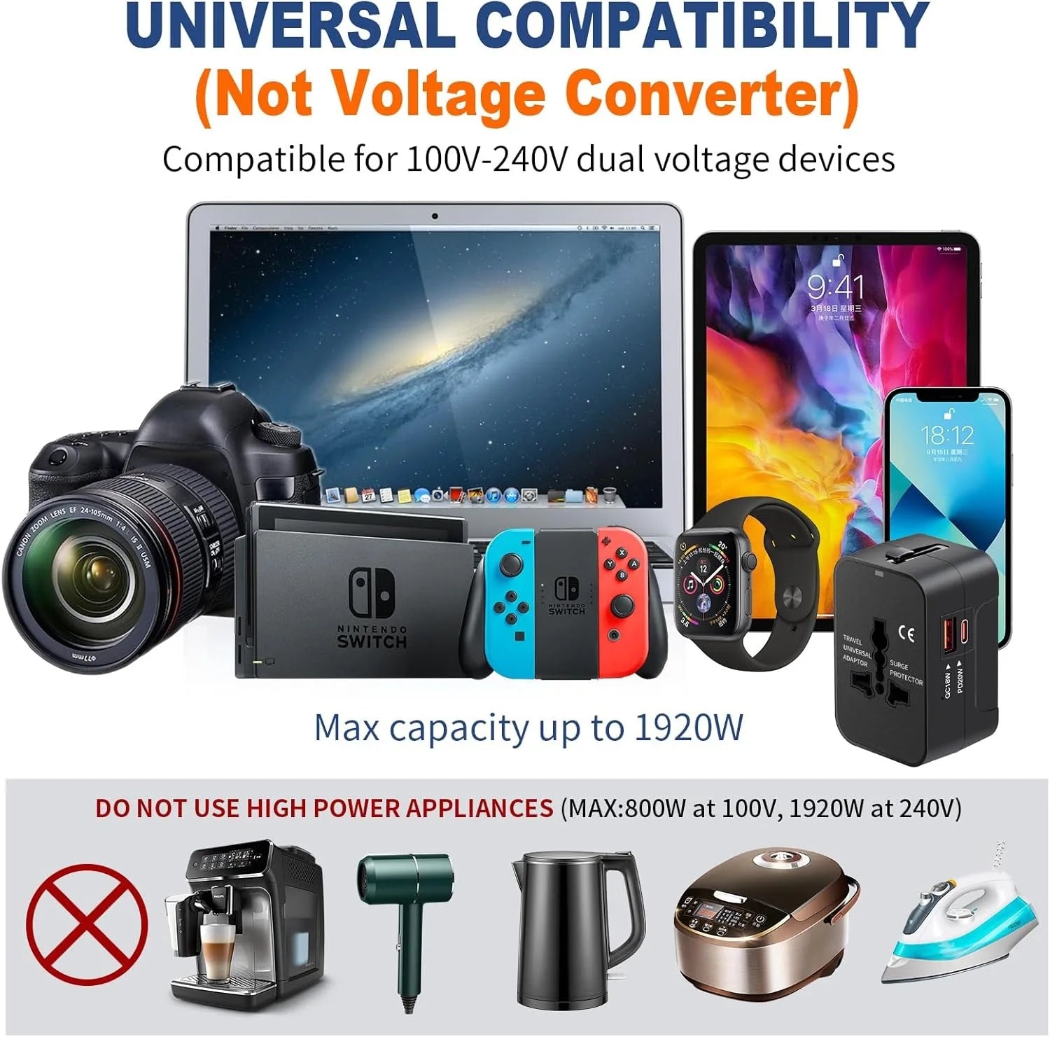 Universal Travel Adapter with USB A Type C Port Power Adaptor EU/UK/US/AU Power Charger Converter Socket Plug Adaptor Connector Qme