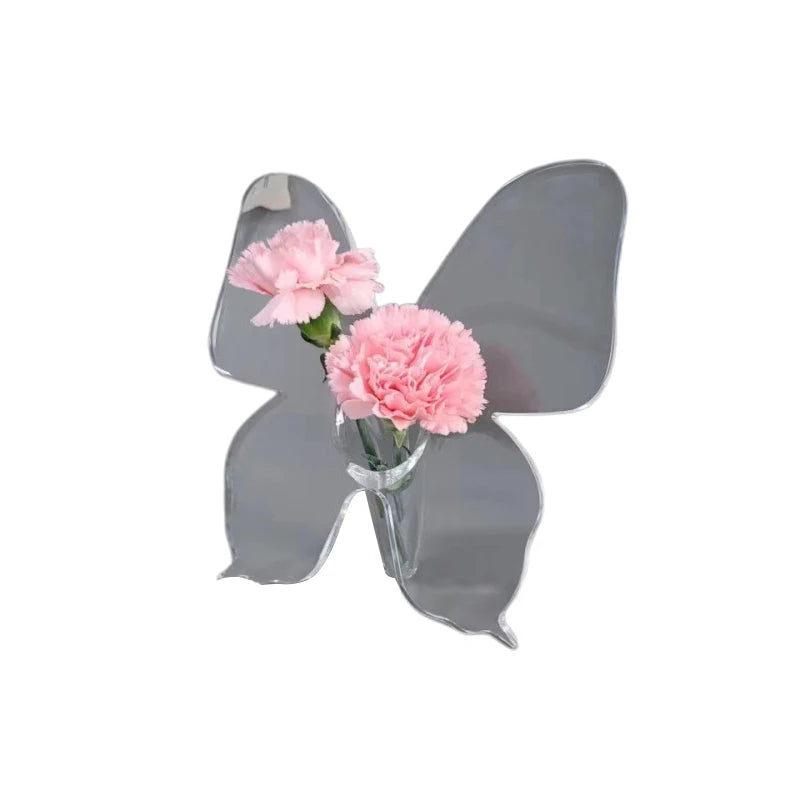 Transparent Butterfly Acrylic Flower Vase Three-dimensional Qme
